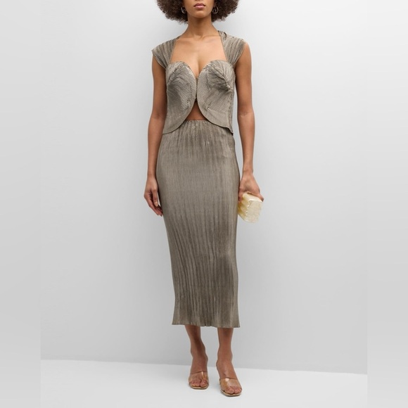 NWT Cult Gaia Kylii Pleated Satin Women’s Midi Skirt Small - Picture 2 of 11